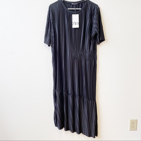 Zara Dresses & Skirts - Zara Midi Black Pleated Asymmetrical Dress